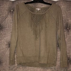 AE Army Green Fringe Sweatshirt